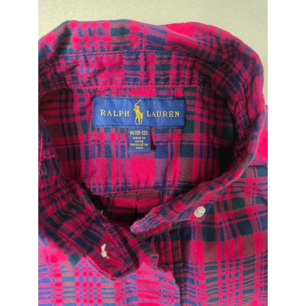 Ralph Lauren Boys Long Sleeve Button Down Shirt Red Plaid Size M 10-12